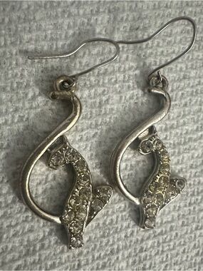 Silver-Tone Crystal Cat Drop Earrings - Clear Rhinestones